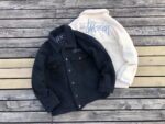Stussy Logo Print Black White Fleece Hoodie