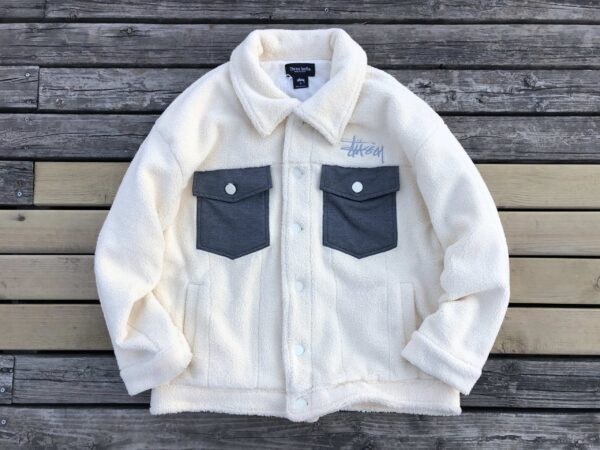 Stussy Logo Print Black-White Fleece Hoodie