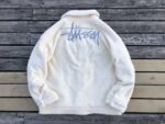 Stussy Logo Print Black-White Fleece Hoodie
