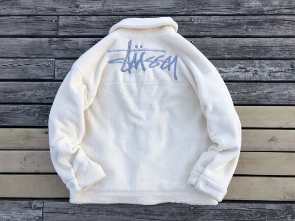 Stussy Logo Print Black-White Fleece Hoodie