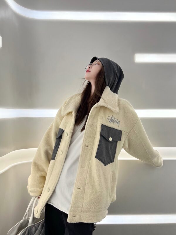 Stussy Logo Print Black-White Fleece Hoodie